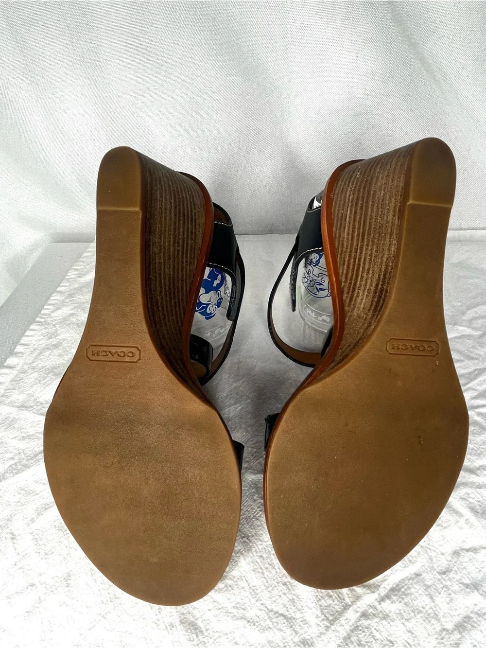 Coach Navy Patent Leather Strappy Wedge Sandals Women’s Size 6B